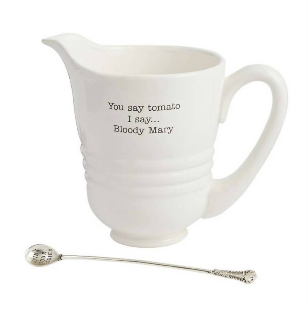 Mud pie Bloody Mary Pitcher Set White 80 Oz With Stir Spoon